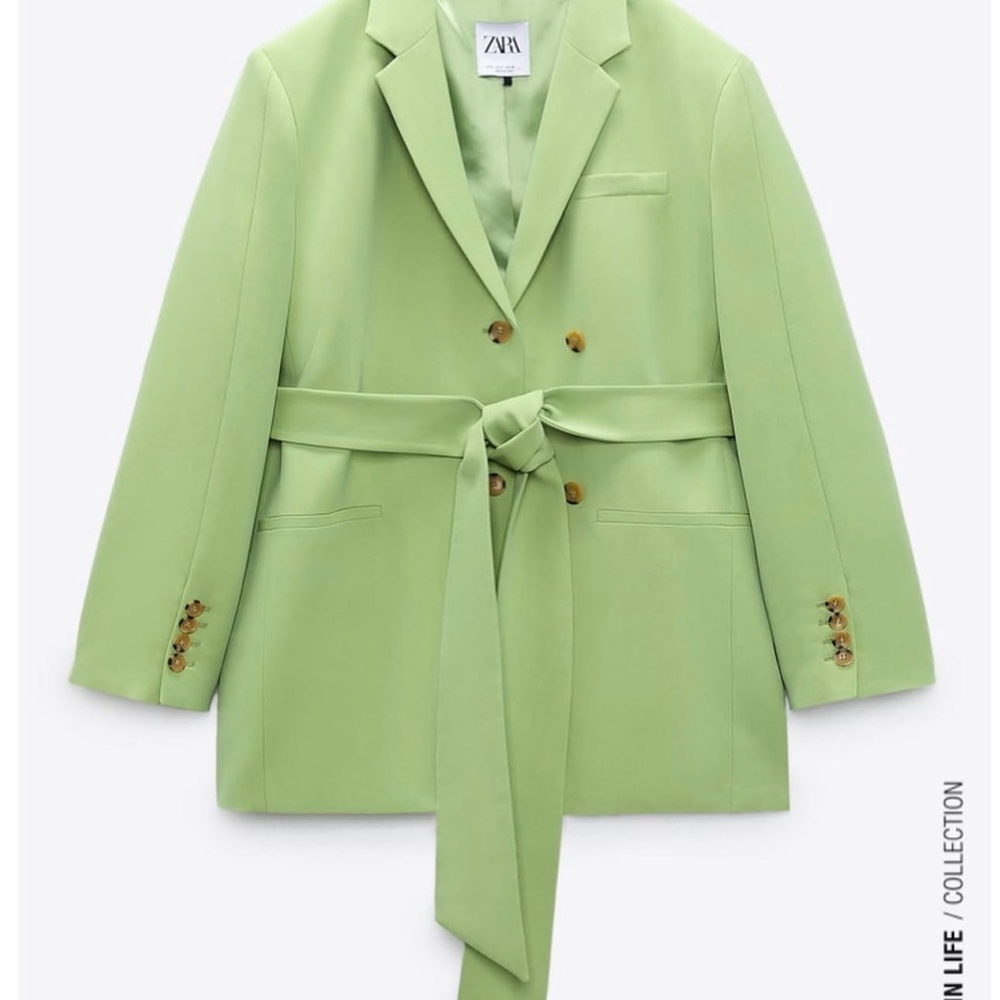 ZARA Pastel Green Belted Blazer Jacket